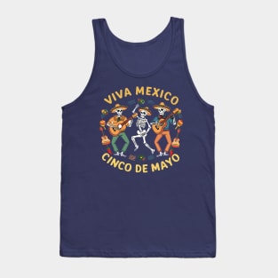 Viva Mexico Cinco De Mayo Colorful Dancing Skeletons Design Tank Top